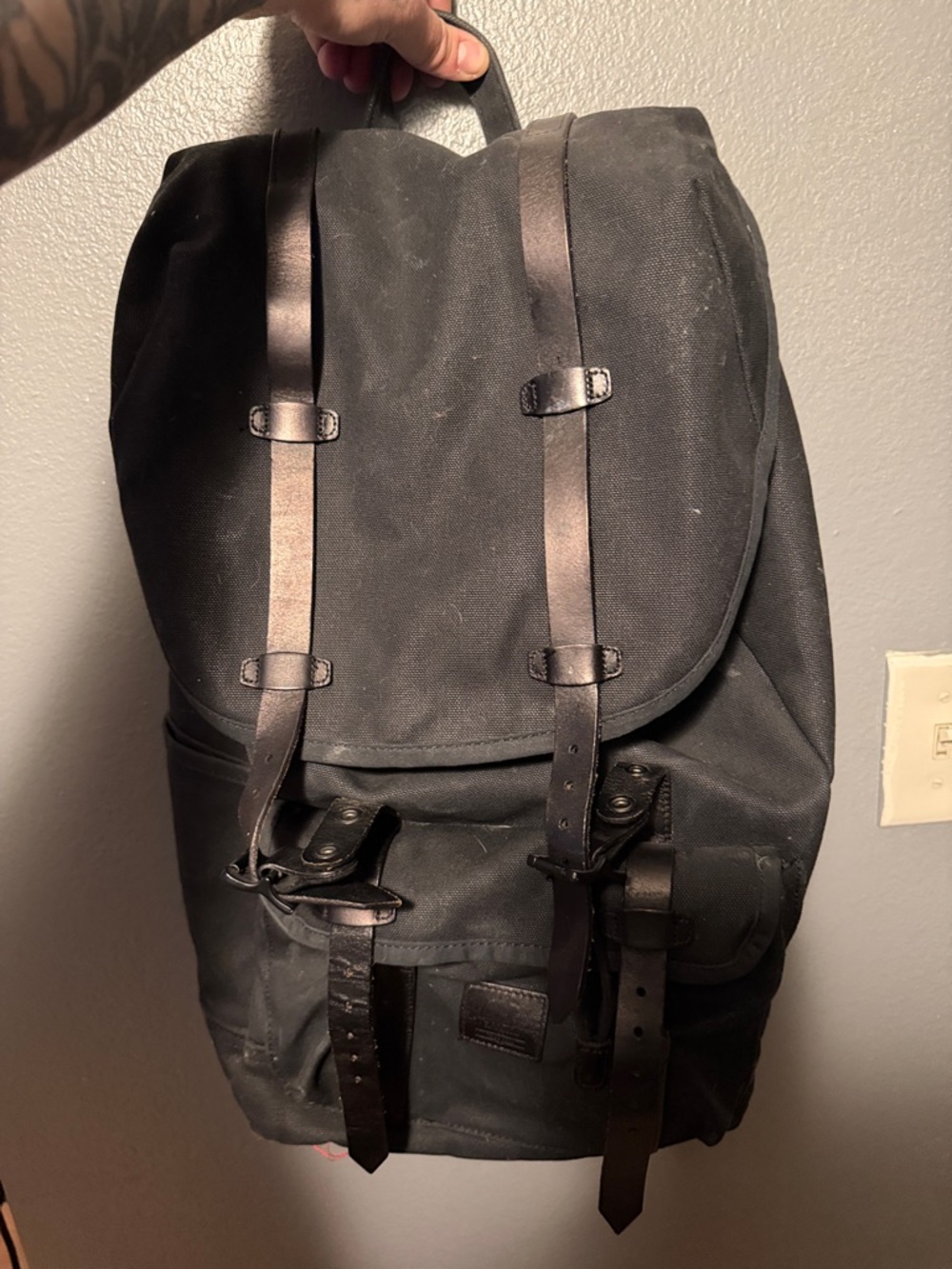 Herschel Supply Company Black Backpack with Brown Leather Straps